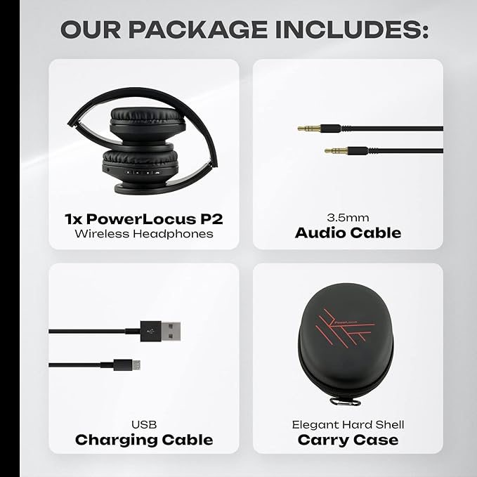 PowerLocus Bluetooth Over-Ear Headphones, Wireless Stereo Foldable Headphones Wireless and Wired Headsets with Built-in Mic, Micro SD/TF, FM for iPhone/Samsung/iPad/PC (Black)