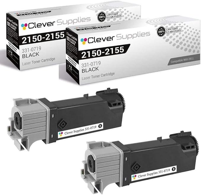 CS Replacement Toner Cartridge Compatible with Dell 2150 331-0719 Black 2155 2155cdn 2155cn 2150 2150cdn 2150cn 3000 Each Page Yield 2 Set