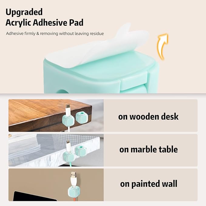 Magnetic Cable Clips Cord Organizer Holder, 6 Pack Adhesive Wire Holder Keeper Organizer USB Charging Cable Storage Holder for Home Office Phone Car Wall Desktop Nightstand Kitchen (Blue)