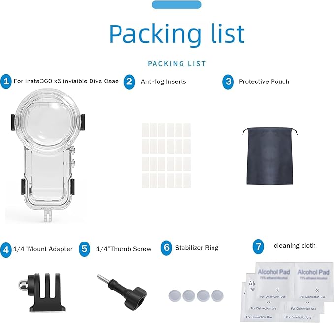 60M/197FT Invisible Dive Case for Insta 360 X5, Accessories for Insta 360 X5 ONE X5 Waterproof Case,Protective Underwater Dive Housing Shell with Bracket Accessories[Only Fit for X5]