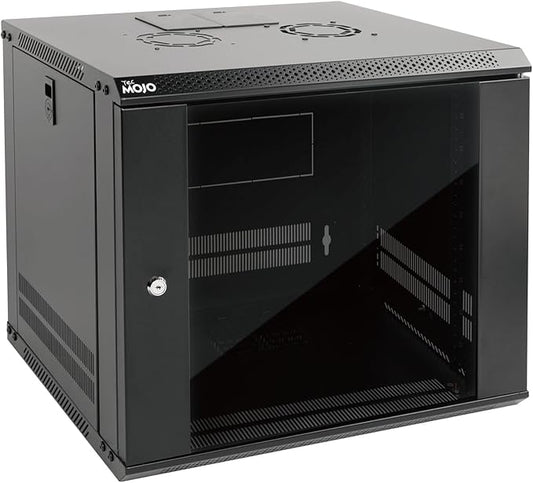 Tecmojo 9U Wall Mount Server Cabinet IT Network Rack Enclosure Lockable Door and Side Panels Black,Cooling Fan, Glass Door, 17.7inch Depth,for 19” IT Equipment, A/V Devices