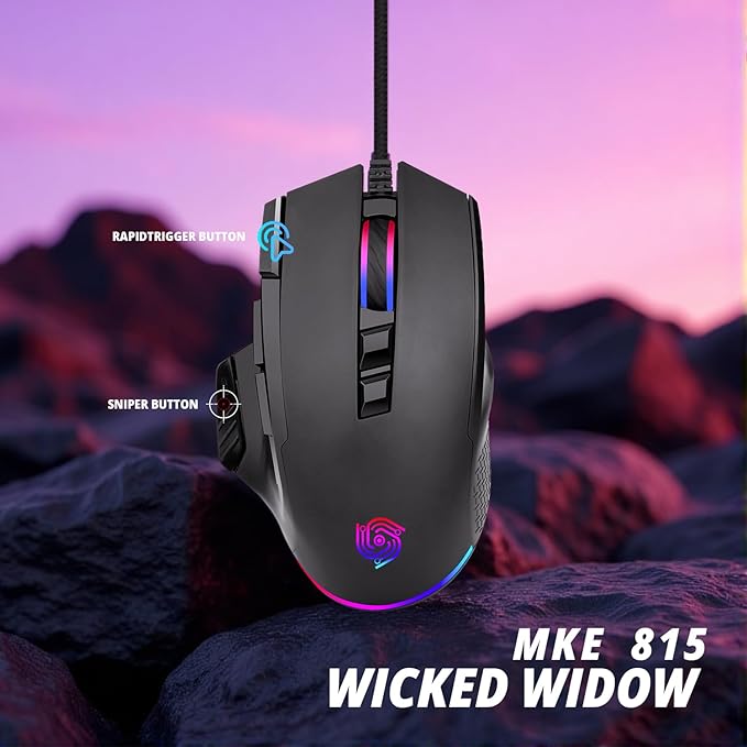 Wired Mouse for Gaming, RGB Lighting, Claw Grip Design, Adjustable DPI, Rapid Trigger & Sniper Buttons, Computer/Laptop – Black
