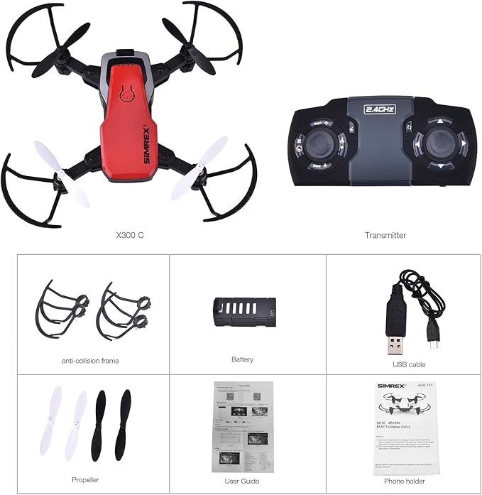 X300C Mini Drone with Camera 720P HD FPV, RC Quadcopter Foldable Drone With Altitude Hold, 3D Flip, Headless Mode, Gravity Control and 2 Batteries, Gifts for Kids, Adults, Beginner (Red)