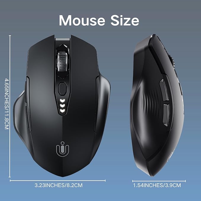 Wireless Bluetooth Mouse,[Upgraded] Rechargeable (BT 5.0/4.0+2.4G Hz),Computer Mouse with Visible Battery Level, 4 Adjustable DPI, Portable PC Mouse for MacBook Chromebook,Black