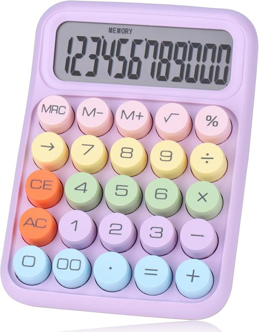 Mechanical Pushbutton Calculator,12 Digit Large LCD Display,Big Buttons Easy to Press,Colorful Candy Calculator,Automatic Sleep,with Battery.for Office,School, Home. (Purple)
