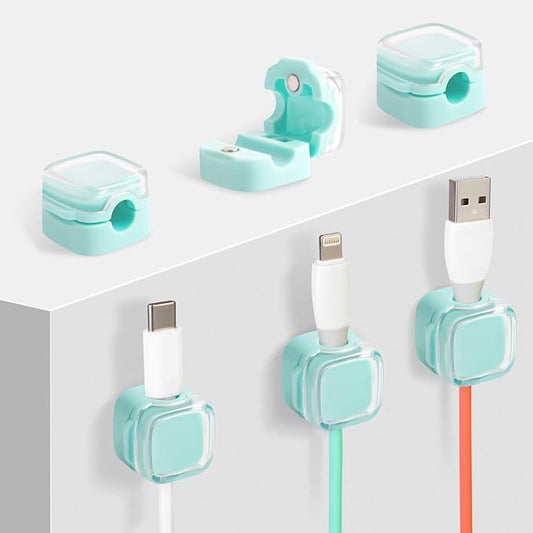 Magnetic Cable Clips Cord Organizer Holder, 6 Pack Adhesive Wire Holder Keeper Organizer USB Charging Cable Storage Holder for Home Office Phone Car Wall Desktop Nightstand Kitchen (Blue)