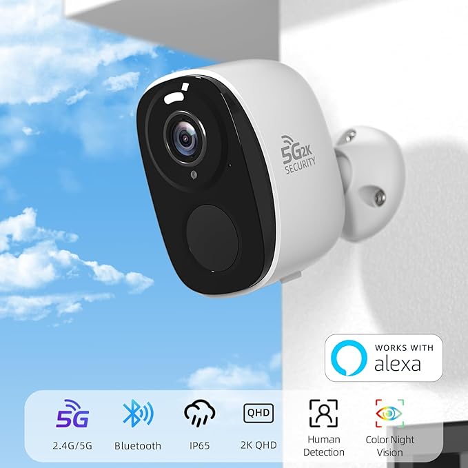 2pcs 5G/2.4G WiFi Security Cameras Wireless Outdoor,2K Battery Powered Home Indoor Camera with AI Motion Detection, Siren,Color Night Vision, 2-Way Talk, IP65 Waterproof, Works/Alexa, Cloud/SD