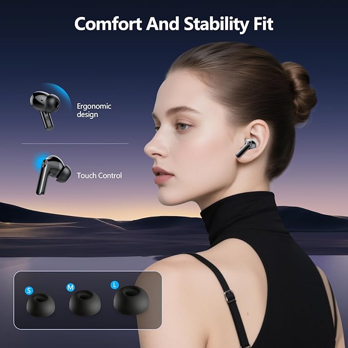 Wireless Earbuds, Bluetooth Earbuds with Bass Stereo Sound, Bluetooth 5.3 Headphones with LED Power Display 48Hours Playtime ENC Noise Cancelling Mic, in Ear Ear Buds IP7 Waterproof for Android iOS