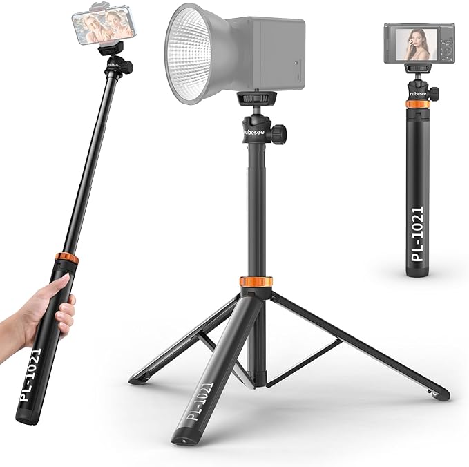 Extendable Tripod Aluminum, 79" Portable Adjustable Light Stand with 1/4" Screw, 360° Ball Head Camera Phone Tripod for Camera Video Light Smartphone, Lightweight for Travel