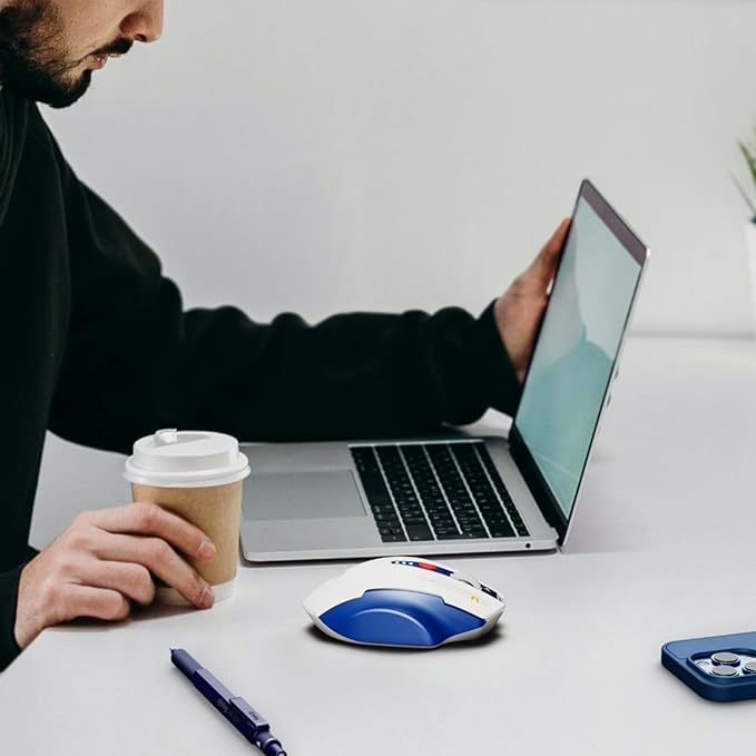 Bluetooth Mouse,[Upgraded] Multi-Device Wireless Mouse Rechargeable,Visible Battery Level,Tri-Mode (BT 5.0/4.0+2.4G Hz), 4 Adjustable DPI,Coldless Mice for Laptop and PC,Bluewhite