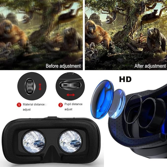 VR Headset with Controller for iPhone & Android – 3D Virtual Reality Glasses for 4.7″–6.5″ Phones, Adjustable Goggles for Movies, Games, Gift-Ready (Anti-Blue with Controller)