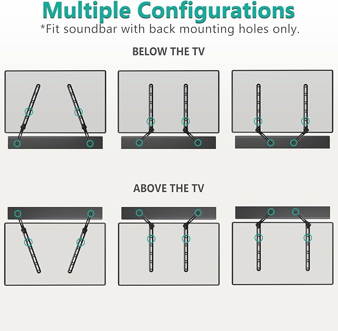 WALI Sound Bar Mount Bracket, for Mounting Above or Under TV, with Adjustable 3 Angled Extension Arm, Fits Most 23 to 65 Inch TVs, up to 33 lbs (SBR202)