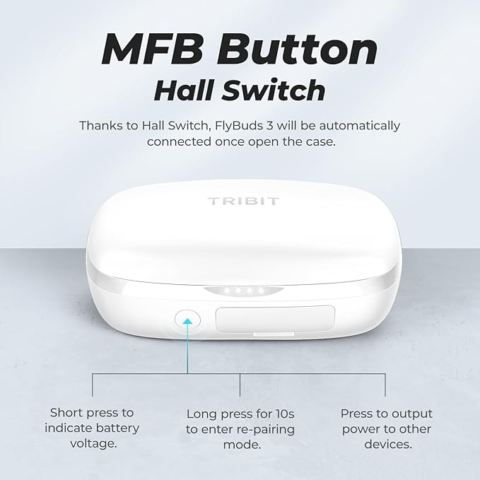 Tribit Wireless Earbuds, 110H Playtime Bluetooth 5.3 IPX8 Waterproof Call Noise Reduction Bluetooth Earbuds Headphones with Mic Earphone in-Ear Wireless Earphones, Flybuds 3 White