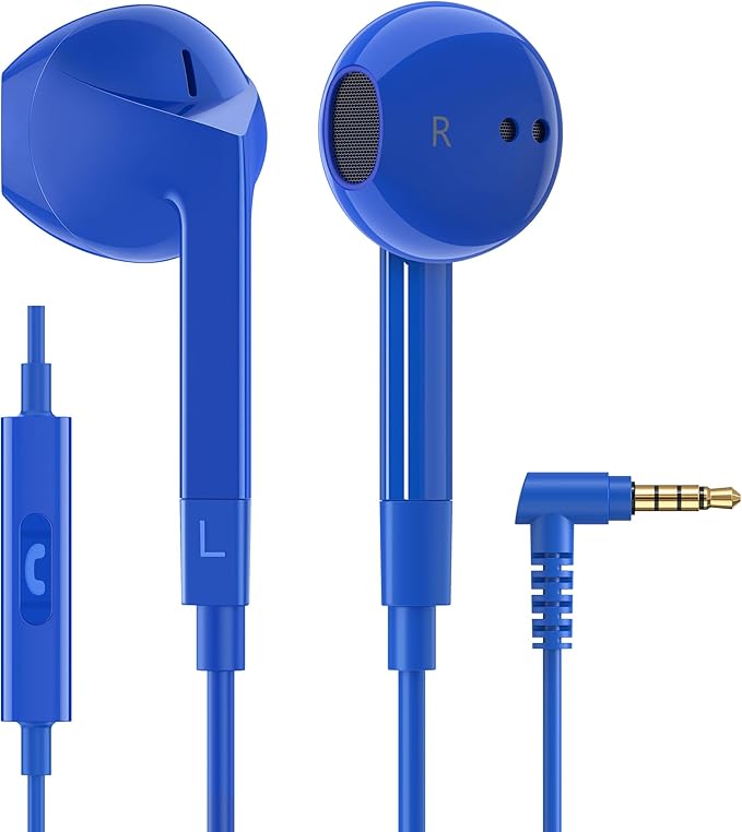 LUDOS FEROX Wired Earbuds in-Ear Headphones, 5 Years Warranty, Earphones with Microphone, Noise Isolation Corded for 3.5mm Jack Ear Buds for iPhone, Samsung, Laptop, Kids, School Students - Blue