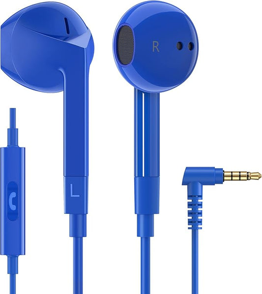 LUDOS FEROX Wired Earbuds in-Ear Headphones, 5 Years Warranty, Earphones with Microphone, Noise Isolation Corded for 3.5mm Jack Ear Buds for iPhone, Samsung, Laptop, Kids, School Students - Blue