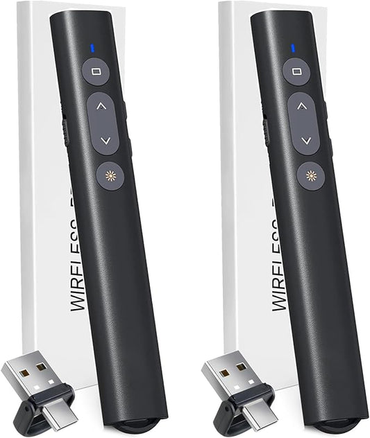 (2 Units) Presentation Clicker for PowerPoint Red Laser Pointer, USB A C Wireless Presenter Remote, Google Slide Advancer Projector Smart Board Slideshow PPT Clicker for Mac/Laptop/Computer/Office