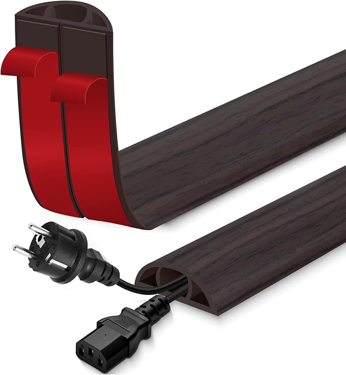 Floor Cord Cover for Wires on Floor Self Adhesive Cord Hider Floor Cable Management Wire Covers for Cords Protector Prevent Cable Trips Cord Cavity W 0.51" x H 0.31", Black Walnut, 20Ft