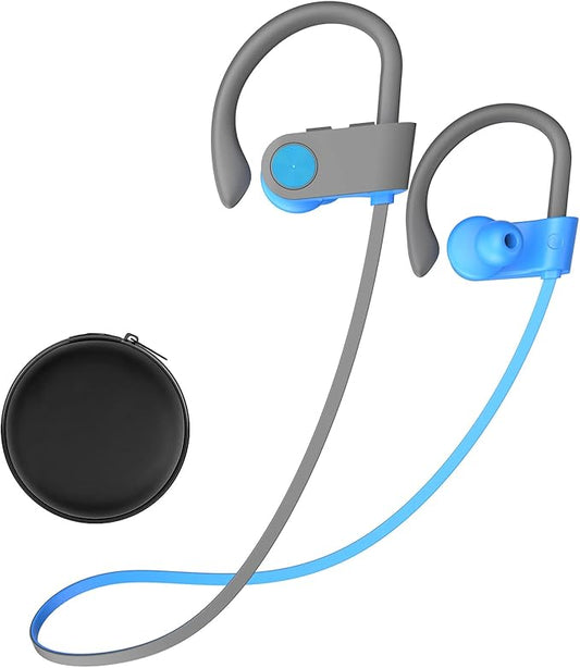 Stiive Bluetooth Headphones, 5.3 Wireless Sports Earbuds IPX7 Waterproof with Mic, Stereo Sweatproof in-Ear Earphones, Noise Cancelling Headsets for Gym Running Workout, 16 Hour Playtime - Bluegrey