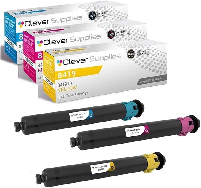 CS Replacement Toner Cartridge Compatible with Ricoh C2003 841921 Cyan 841920 Magenta 841919 Yellow Color Laser Aficio MP C2003 Aficio MP C2003 Plus Aficio MP C2004 Aficio MP C2503 3 Color Set