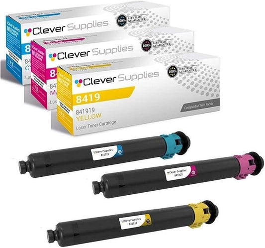 CS Replacement Toner Cartridge Compatible with Ricoh C2003 841921 Cyan 841920 Magenta 841919 Yellow Color Laser Aficio MP C2003 Aficio MP C2003 Plus Aficio MP C2004 Aficio MP C2503 3 Color Set