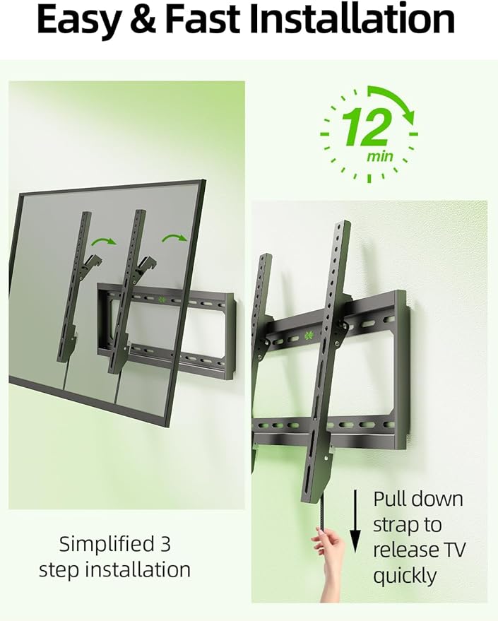 USX Mount Tilting TV Wall Mount Bracket Low Profile for Most 26"-60" LED, LCD, Flat Television, TV Bracket Tilt Mount for VESA 400x400mm- Up to 99lbs, Quick Lock and Release Fits 12" 16" Stud