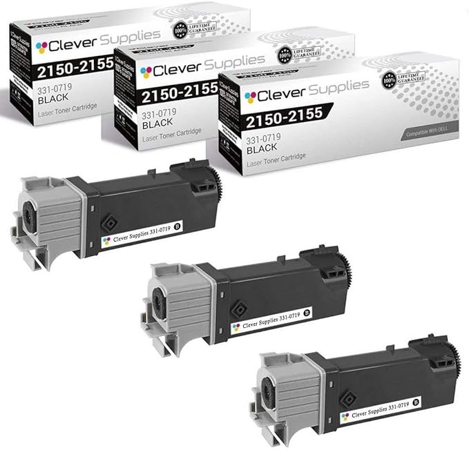 CS Replacement Toner Cartridge Compatible with Dell 2150 331-0719 Black 2155 2155cdn 2155cn 2150 2150cdn 2150cn 3000 Each Page Yield 3 Set