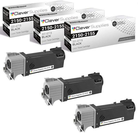 CS Replacement Toner Cartridge Compatible with Dell 2150 331-0719 Black 2155 2155cdn 2155cn 2150 2150cdn 2150cn 3000 Each Page Yield 3 Set
