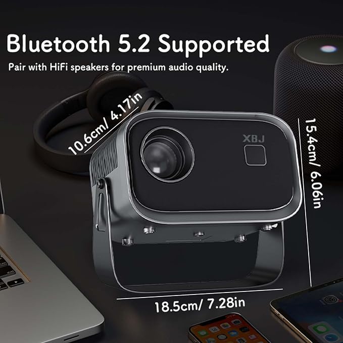 [Built-in Apps/Electric Focus/300 ANSI] K6 Mini Portable Projector, Wifi 6, Bluetooth, Smart Movie Projector for Bedroom, Support 4K, Auto Keystone, Compatible with TV Stick/Smartphone/Laptop