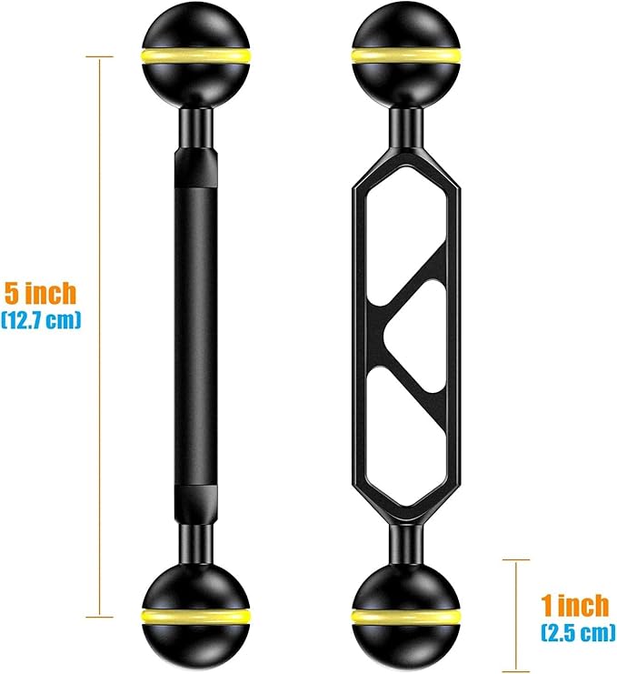 Sea frogs 2PCS Double Ball Arm 5.0" Essential Underwater Photography Gear Lighting System Aluminum Alloy Diving Equipment Accessory Lightweight Arms AM-16