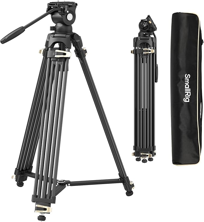 SmallRig AD-01S Video Tripod, 74" Heavy Duty Tripod with Pan and Tilt Fluid Head, Dual-Mode Quick Release Plate, Load up to 13.2lb / 6kg for DSLR, Camcorder, Cameras