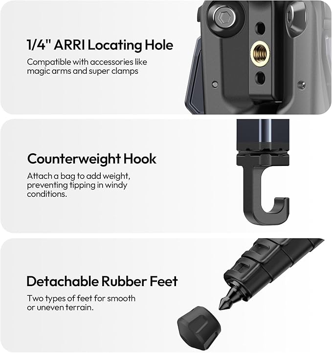 ULANZI Ombra Video Ⅱ Camera Tripod with Fluid Head, 61.5" Travel Tripod with 360° Rotated Arca Quick Release Plate, Portable Stand for Phone Camera Vlogging Video Shooting with Carry Bag Phone Clamp