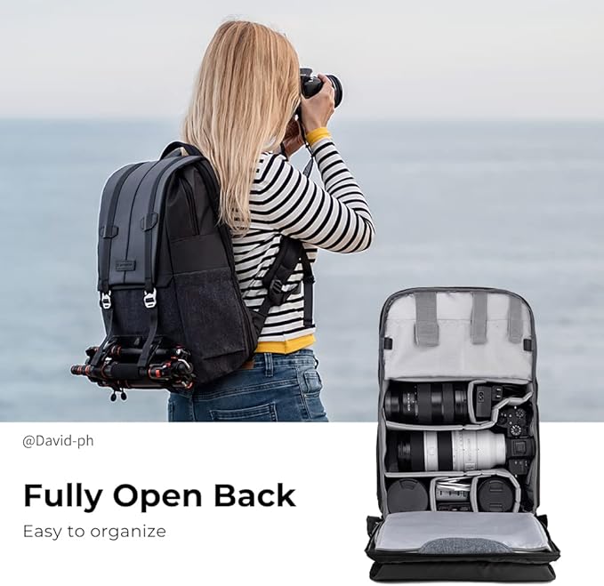 K&F Concept Camera Backpack, Camera Bags for Photographers Dslr Cameras Compatible for Canon Nikon Sony DJI Mavic Drone, 20L Large Capacity Bag Cover 15.6 Inch Laptop Camera Cases with Raincover