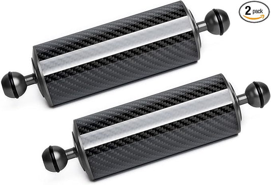 Black 8" Carbon Fiber Underwater Float Arm (2-Pack) - Ultralight Dual 1" Ball Buoyancy System for Diving Tray Video Lights & Strobes