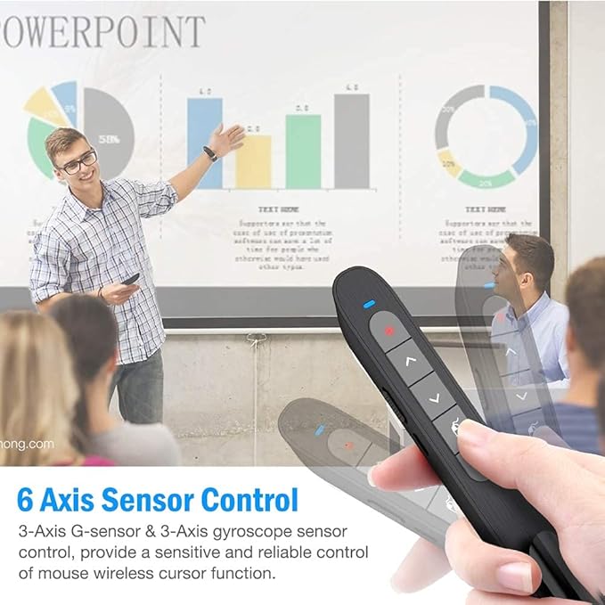 DinoFire Wireless Presenter Remote with Air Mouse, RF 2.4GZ USB Rechargeable Presentation Clicker and Pointer Powerpoint PPT Slide Clicker for Laptop/Computer/MAC