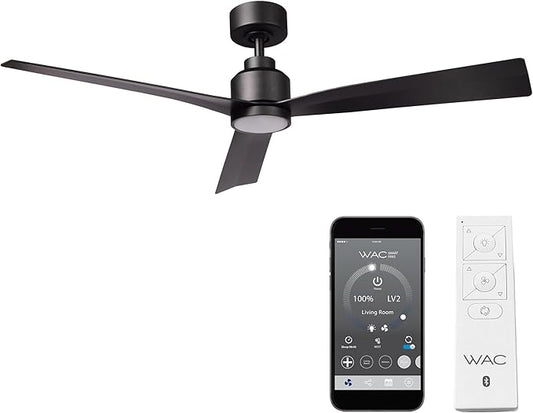WAC Smart Fans Clean Indoor and Outdoor 3-Blade Smart Home Ceiling Fan 52in Matte Black with 3000K LED Light Kit and Remote Control works with Alexa and iOS or Android App