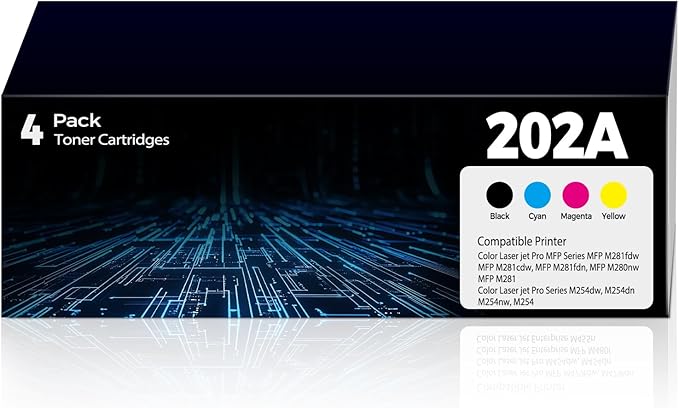 202A Toner Cartridges 4Pack Color Laser jet Pro MFP M281FDW M254DW M281CDW Compatible for HP 202A Toner Cartridges Combo Pack Compatible for Color Laser jet Pro MFP M281FDW M281CDW M281FDN M254DW M254