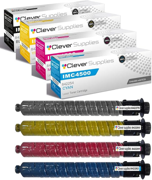 Clever Supplies CS Replacement Compatible with Ricoh IM C4500 Toner Cartridge 842279 842282 842281 842280 to use with IM C6000 (4-Color Set)