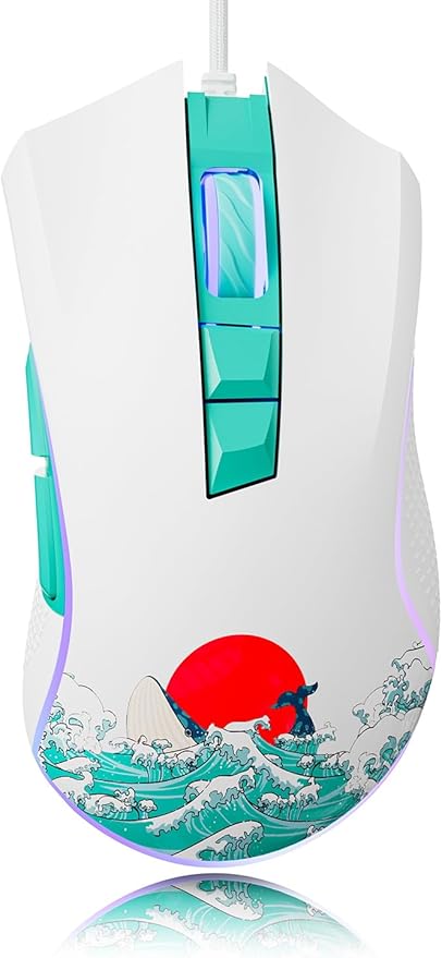 XVX Wired Gaming Mouse, 12000 DPI RGB Mouse with 12 Backlit Modes & 7 Macro Buttons, PC Gaming Mice Support DIY Keybinding, Gamer Computer Mice for Laptop PC Mac Windows, Coral Sea