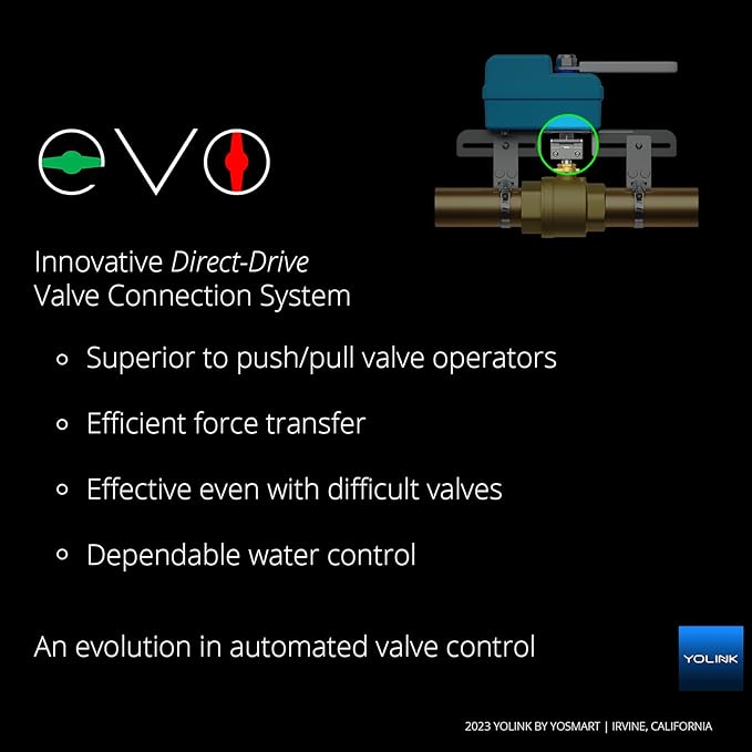 YoLink DIY Automatic Water Leak Detection & Shut-Off Starter Kit, EVO Valve Operator, Wireless Valve Controller, (3) Leak Sensors, Hub