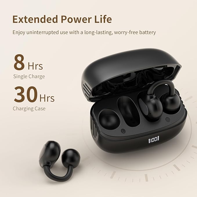PSIER Open Ear Earbuds, Bluetooth 5.4 Ear Buds with Digital Display 30H Playtime Bluetooth Earbuds IPX5 Waterproof Comfortable Lightweight Bone Conduction Headphones for Workout Sports Running