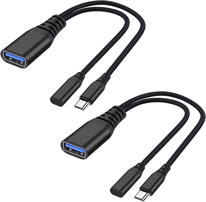 AreMe 2 Pack OTG Cable Adapter for Fire TV Stick 4K, Powered Micro USB to USB OTG Cable for Android Phone Tablet and More Host Devices with Micro USB (Black)