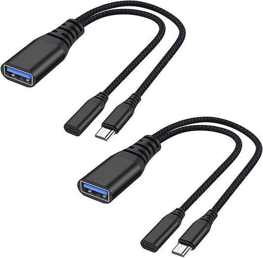 AreMe 2 Pack OTG Cable Adapter for Fire TV Stick 4K, Powered Micro USB to USB OTG Cable for Android Phone Tablet and More Host Devices with Micro USB (Black)