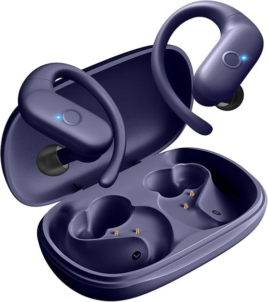 for Wireless Earbuds,Sport Bluetooth 5.4 Headphones,Over Ear Buds with Deep Bass Sound,60H Playtime Clear Calls Earphones Redesigned Comfort Fit with Earhooks for Running,Meeting,Workout-Blue