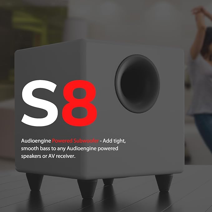 Audioengine S8 Powered Subwoofer Speaker - 250W 8-inch Home Woofer with Built-in Amplifier and Dual Audio Inputs for Home Audio