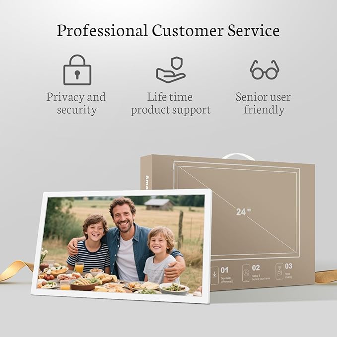 BSIMB Large Digital Picture Frame 24 Inch, 1920x1080 FHD WiFi Digital Photo Frame Electronic 32GB Display, Wall Mount Included, Share Pictures/Videos via App Easy Setup Gifts for Mom(Non-Touch), White