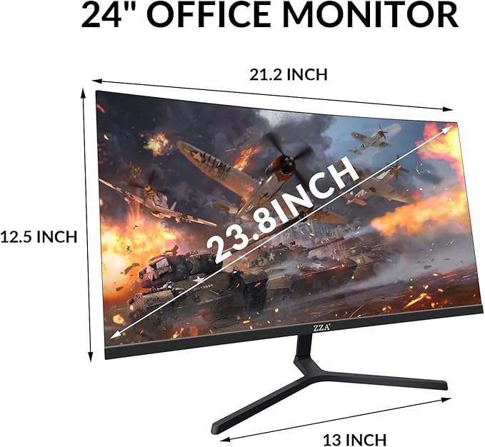 ZZA 24" Curved Gaming Monitor, Support 100Hz, Full HD 1920x1080, Three Narrow bezels，FreeSync Premium - Ultimate Gaming Experience