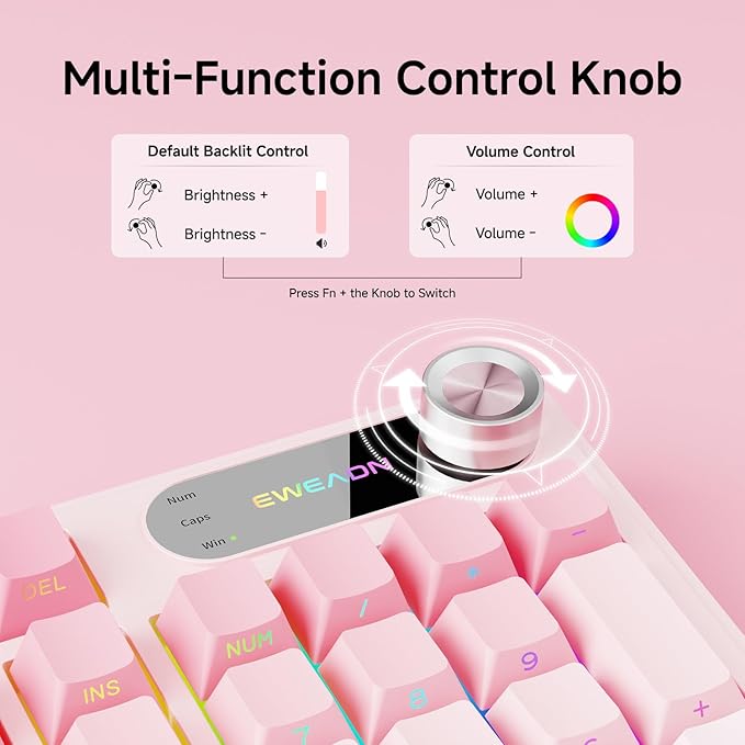 V102 Wired Keyboard, 98 Keys Creamy Gaming Keyboard with Number Pad, Display Screen & Media Knob RGB Silent Wired Cute Computer Keyboard for Laptop PC Gamer - Gradient Pink