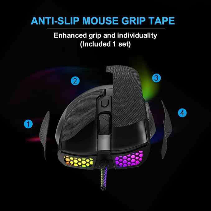 SM-91 Wired Gaming Mouse for PC Laptop, 60g Lightweight, Ergonomic Design, 7200 DPI, 7 Programmable Buttons and RGB Lighting, Anti-Slip Grip, 6ft (1.8m) Braided Cable, Plug and Play