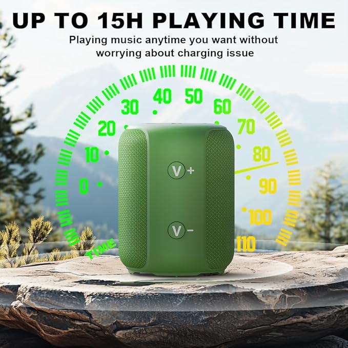 Bobtot Portable Speaker Bluetooth, IPX6 Shower Speaker Waterproof, 15H Playing Time, Loud and Stereo Sound with Bass, Dual Pairing for Party, Camping, Travel, Green