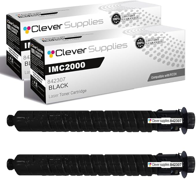 Clever Supplies CS Replacement Compatible with Ricoh IMC2000 Toner Cartridge 842307 to use with IM C2500 (Black, 2-Pack)